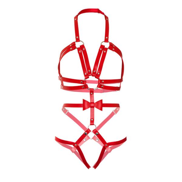 KINK - STUDDED O-RING HARNESS TEDDY VELIKOST S - RDEČA