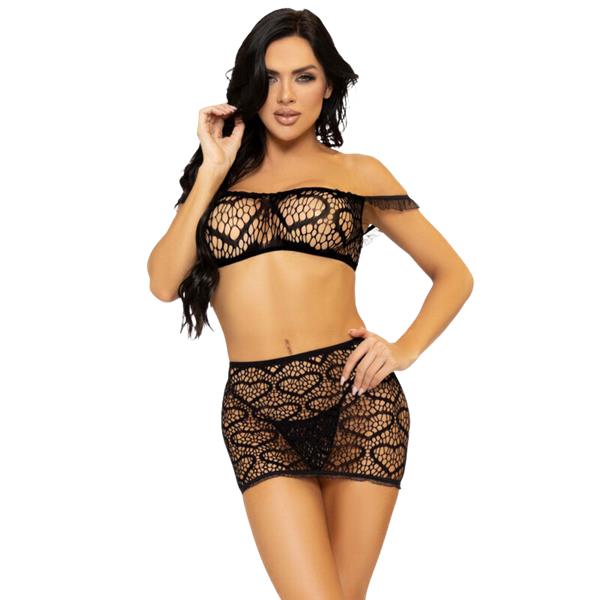 SET OD TRI PIECE TOP, MINI SUKNJA & STRING JEDNA VELIČINA - CRNA