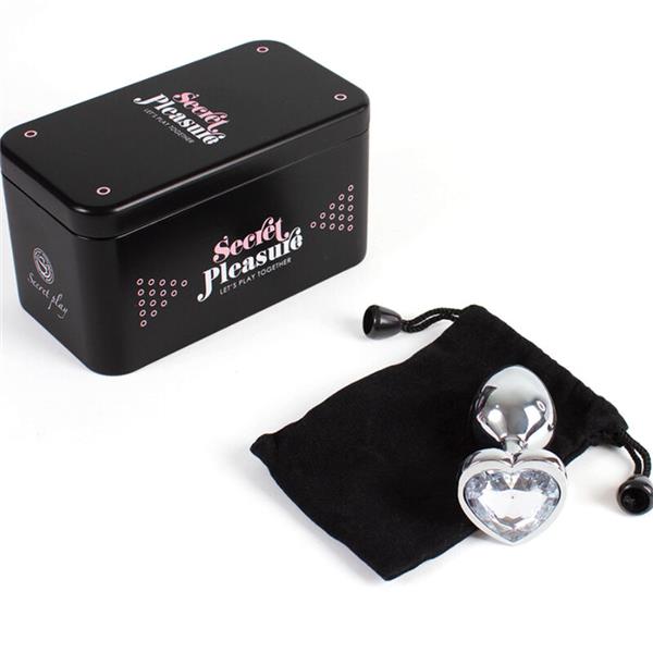 METAL BUTT PLUG CLEAR CRYSTAL HEART SMALL SIZE 7 CM