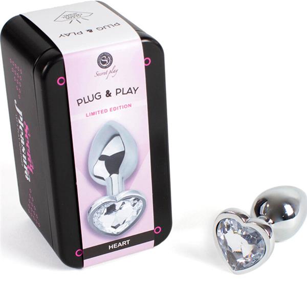 METAL BUTT PLUG CLEAR CRYSTAL HEART SMALL SIZE 7 CM