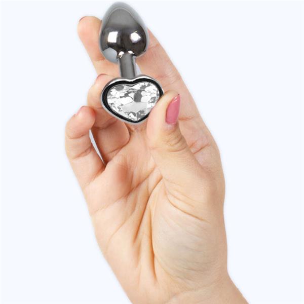 METAL BUTT PLUG CLEAR CRYSTAL HEART SMALL SIZE 7 CM