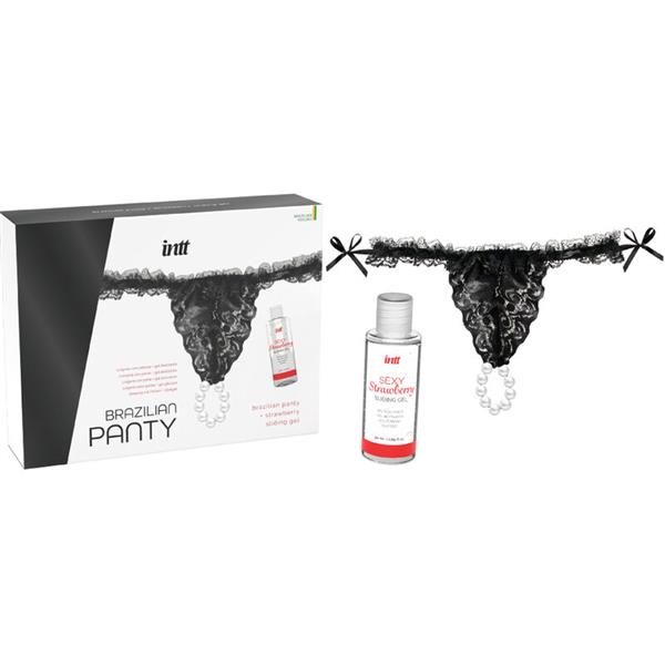 BRAZILIAN BLACK PANTY WITH PEARLS AND LUBRICANT GEL 50 ML