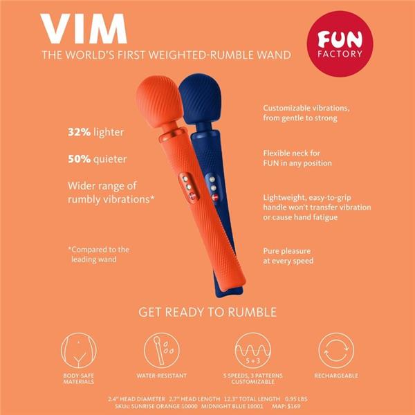 VIM SILICONE RECHARGEABLE VIBRATING WEIGHTED RUMBLE WAND MIDNIGHT BLUE