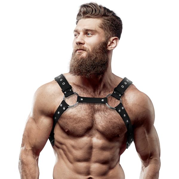 MENS ECO-LEATHER CHEST HARNESS WITH STUDS