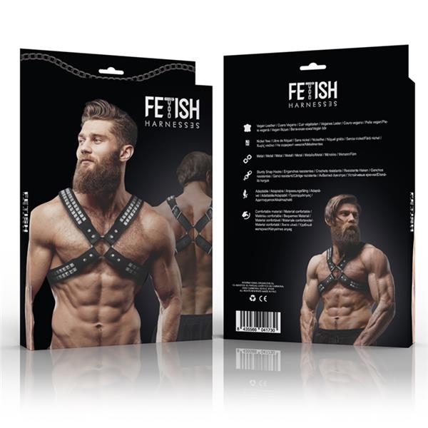 MENS CROSSED CHEST ECO-LEATHER HARNESS WITH RIVETS