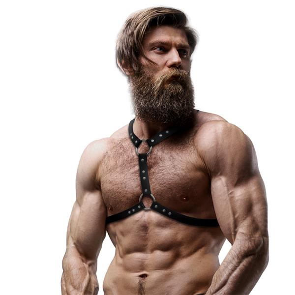 ECO-LEATHER CHEST HARNESS S DVOJIM PODUPIRANJEM I STUDOVIMA ZA MUŠKARCE