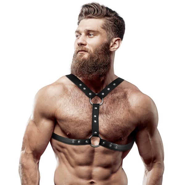 ECO-LEATHER CHEST HARNESS S DVOJIM PODUPIRANJEM I STUDOVIMA ZA MUŠKARCE