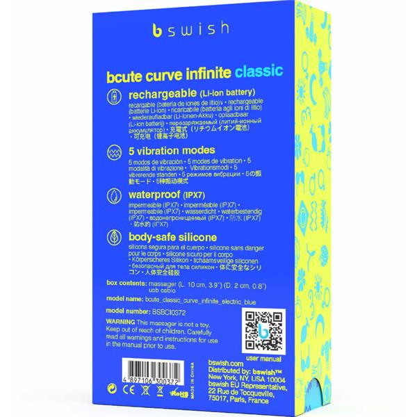 BCUTE CURVE INFINITE CLASSIC RECHARGEABLE VIBRATOR BLUE SILICONE