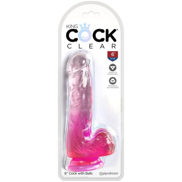 CLEAR REALISTIC PENIS WITH BALLS 13.5 CM PINK