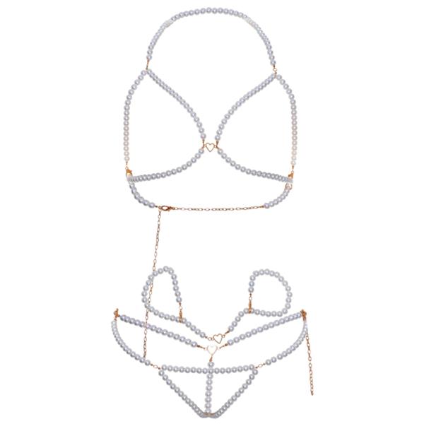 BRA WRISTBANDS & PEARL THONG SET