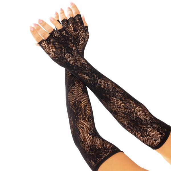 FLORAL NETWORK FINGERLESS GLOVES BLACK
