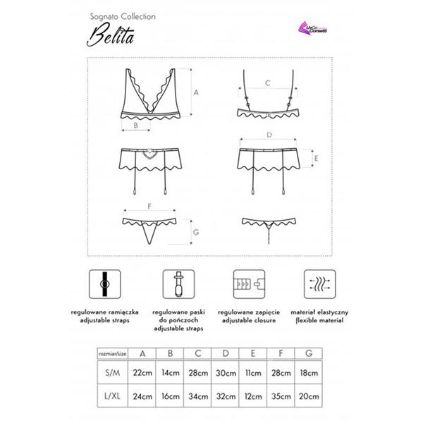 BELITA LC 90231 BRA + PANTY + GARTER BELT BLACK S/M
