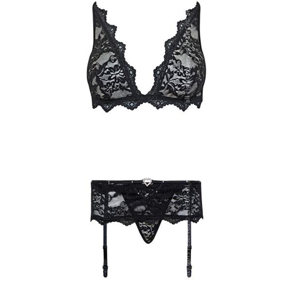 BELITA LC 90231 BRA + PANTY + GARTER BELT BLACK S/M