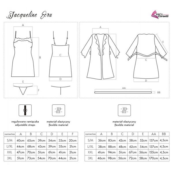 JACQUELINE LC 90249 DRESSING GOWN + SHIRT + PANTY ECRU S/M