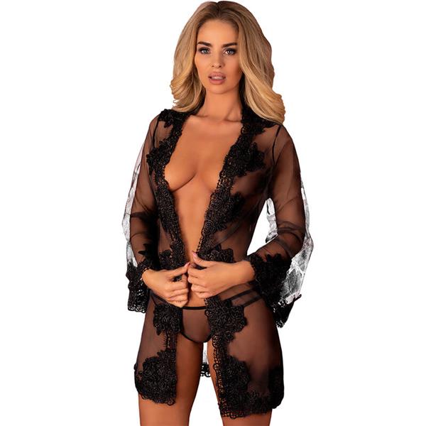 HERINA LC XG056 DRESSING GOWN + PANTY BLACK ONE SIZE