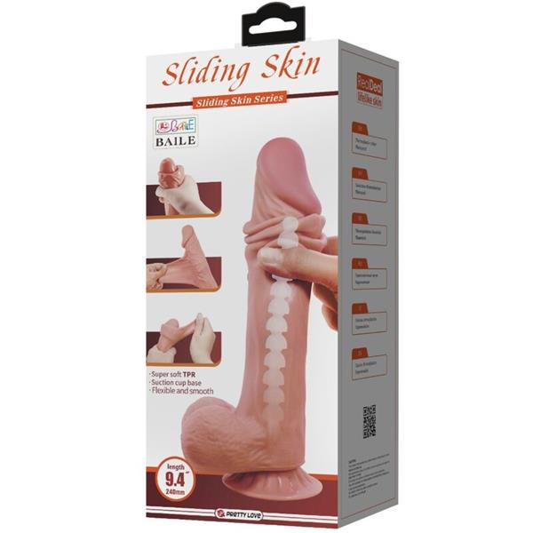 SERIJA SLIDING SKIN REALISTIČNI DILD Z VAKUMSKO SKODELO RJAVA 24 CM