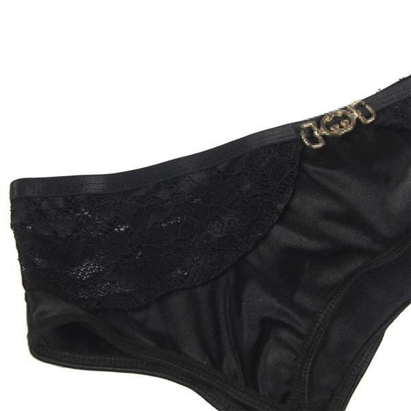 SET OF 3 PIECES BRA + THONG + LACE GARTER BLACK S/M