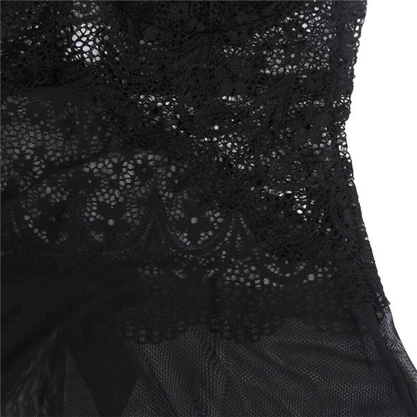 BABYDOLL TULLE FABRIC WITH LACE AND FLOWER DETAIL BLACK S/M