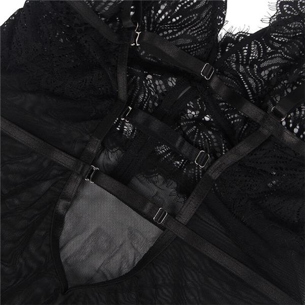 BABYDOLL S PODESIVIM ČIPKASTIM TRAKAMA CRNI S/M