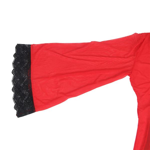 TRANSPARENT FABRIC ROBE WITH LACE DETAIL RED S/M
