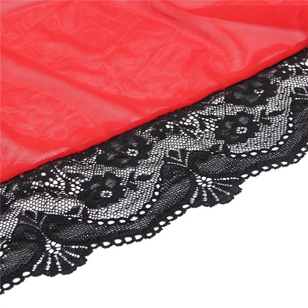 TRANSPARENT FABRIC ROBE WITH LACE DETAIL RED S/M
