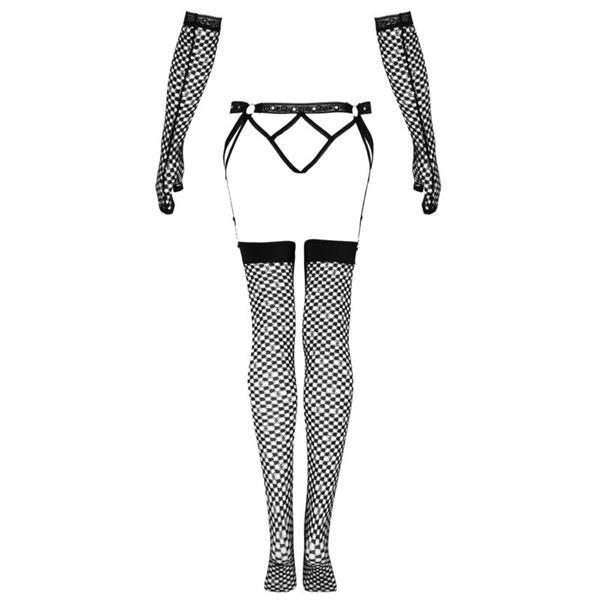 NEMALIA SET GARTER + ČARAPE + RUKAVICE CRNE