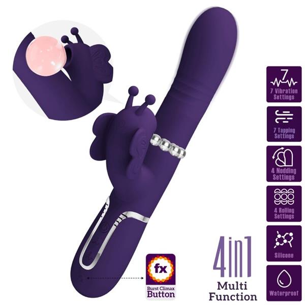 MULTIFUNKCIONALNI ZAJČEK VIBRATOR 4 V 1 METULJ PURPURNI