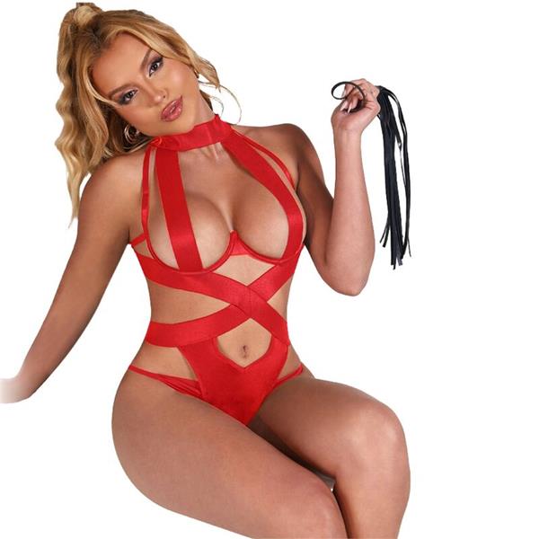 SEXY HALTER BODY WITH HARNESS RED S/M