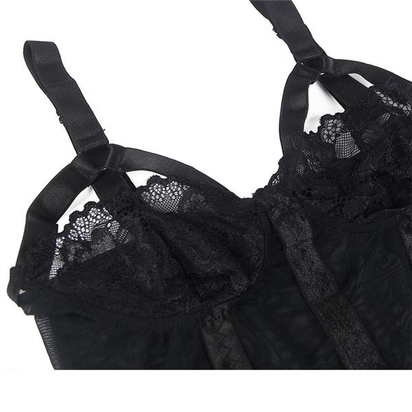 TEDDY WITH GARTER STRAP DETAIL CHEST BLACK S/M