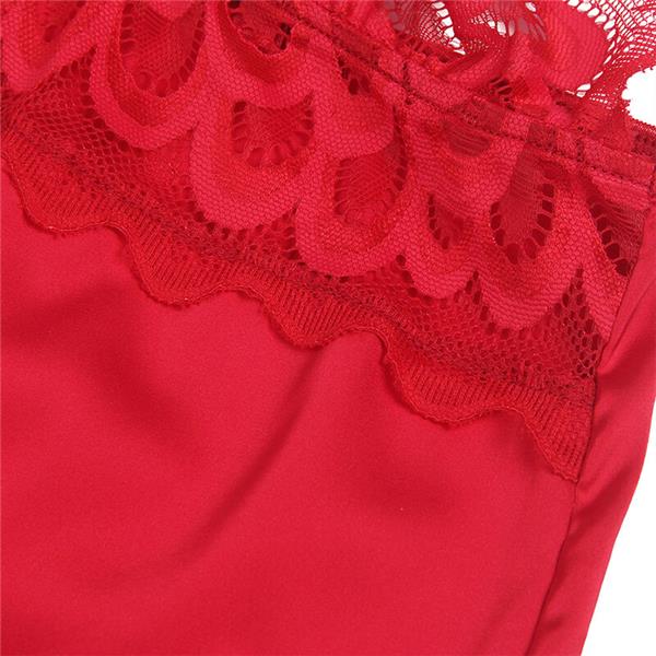 SATIN BABYDOLL WITH LACE RED S/M