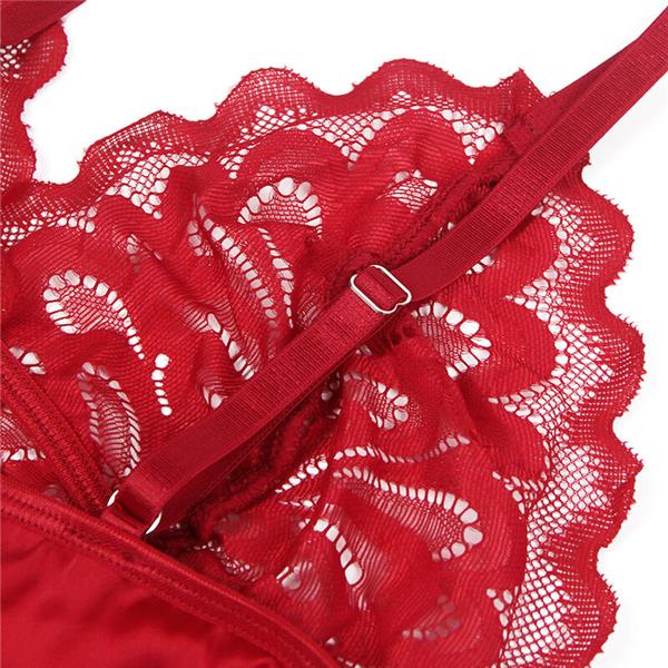 SATIN BABYDOLL WITH LACE RED S/M