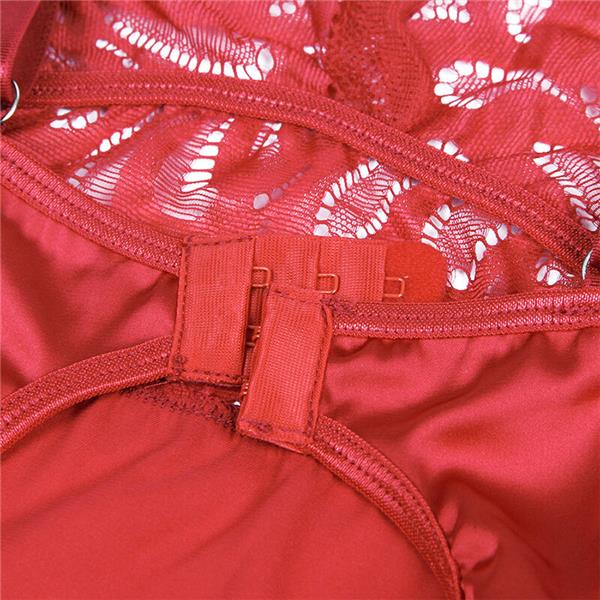 SATIN BABYDOLL WITH LACE RED S/M