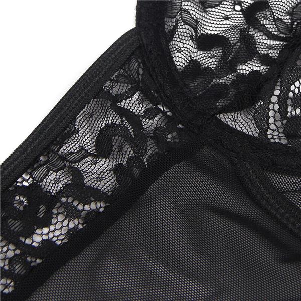 TEDDY S PODVEZICAMA S ČIPKASTIM DETALJIMA I TRAKAMA CRNI S/M