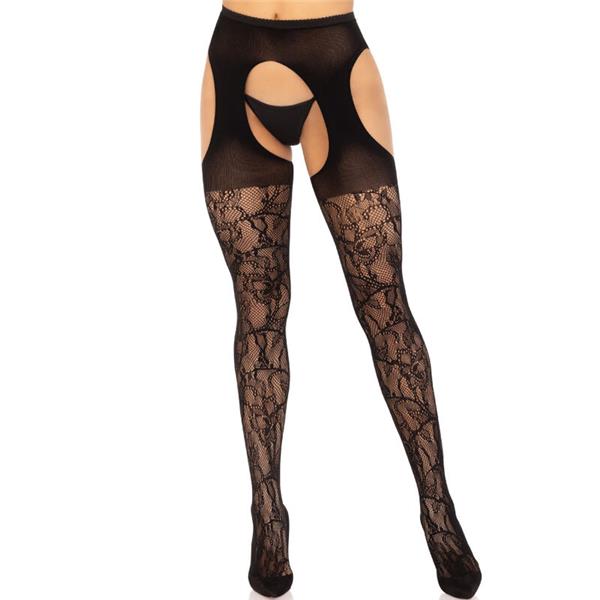LACE GARTER STOCKINGS BLACK
