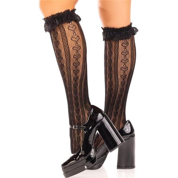 KNEE-HIGH SOCKS WITH RUFFLES BLACK
