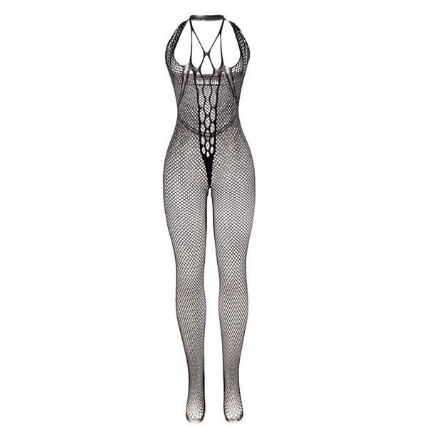951788 LONG FISHNET BODYSTOCKING WITH STRAPS ON CHEST AND BACK BLACK ONE SIZE