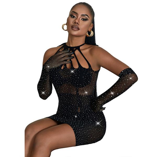 952235 RIBASTA OBLEKA Z RHINESTONES ČRNA ENA VELIKOST