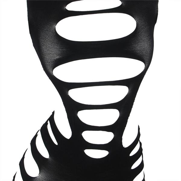 952266 DOLGA RIBJA MREŽA OBLEKA Z DOLGIMI ROKAVI ČRNA ENA VELIKOST