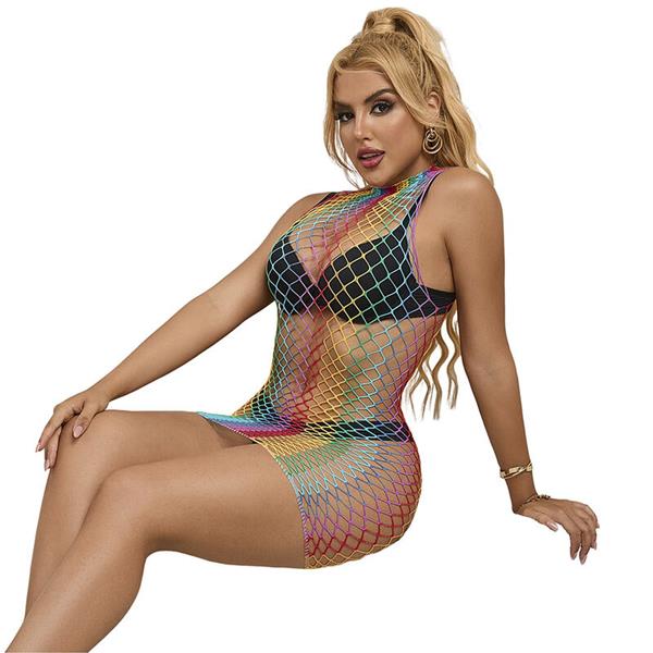 952433 RAINBOW HIGH NECK SLEEVELESS FISHNET DRESS ONE SIZE