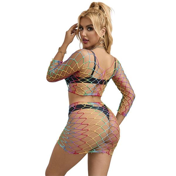 952440 2-PIECE FISHNET SET DUGI RUKAV RAINBOW JEDNA VELIČINA