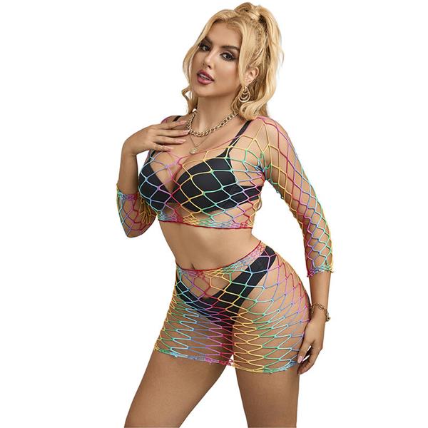 952440 2-PIECE FISHNET SET DUGI RUKAV RAINBOW JEDNA VELIČINA