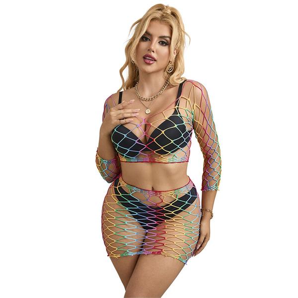 952440 2-PIECE FISHNET SET DUGI RUKAV RAINBOW JEDNA VELIČINA