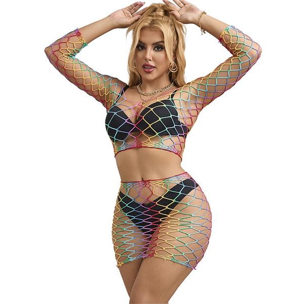 952440 2-PIECE FISHNET SET DUGI RUKAV RAINBOW JEDNA VELIČINA
