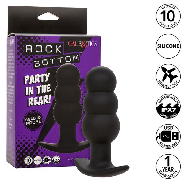 ROCK BOTTOM BEADED ANAL PLUG 10 VIBRATIONS SILICONE BLACK