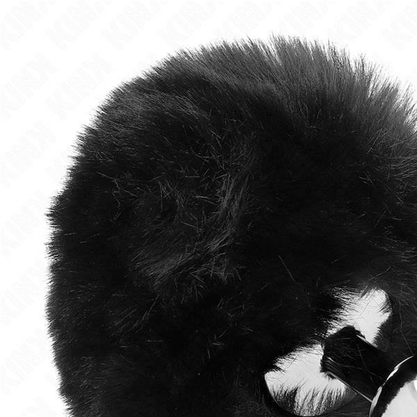 ANALNI PLUG IZ NEHRDJAJOČE JEKLA 7 x 3 CM Z ČRNIM UMETNIM KRZNO ZAJČJIM REPOM 8 CM