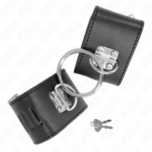 FIXED WRIST RESTRAINTS WITH RING AND PADLOCK CLOSURE BLACK ADJUSTABLE 16-23 CM X 5.5 CM