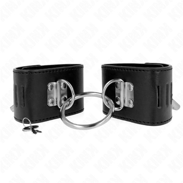 FIXED WRIST RESTRAINTS WITH RING AND PADLOCK CLOSURE BLACK ADJUSTABLE 16-23 CM X 5.5 CM