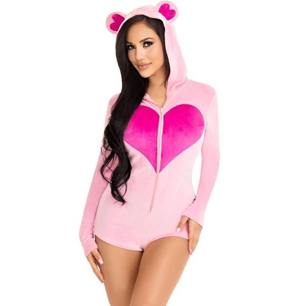 TEDDY BEAR VELVET BODYSUIT PINK M