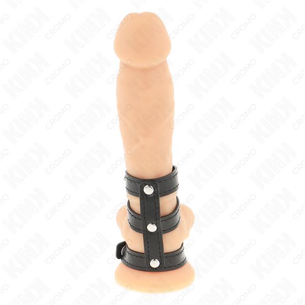 TROJNI USNJEN PENIS RING S PRITISNIM ZAPIRALOM