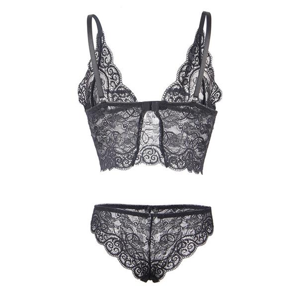 953928 SVILA I ČIPKA NOĆNA HALJINA + GAĆICE CRNA L/XL
